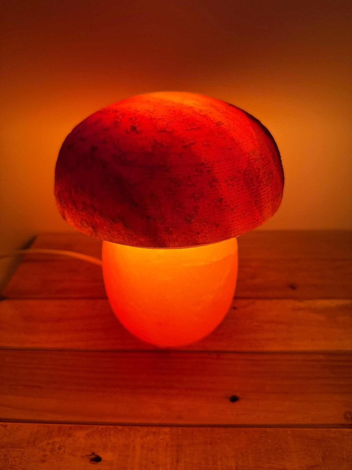 Himalaya zoutlamp paddenstoelvorm met roze stam en rode top inclusief kabel en reservelampje