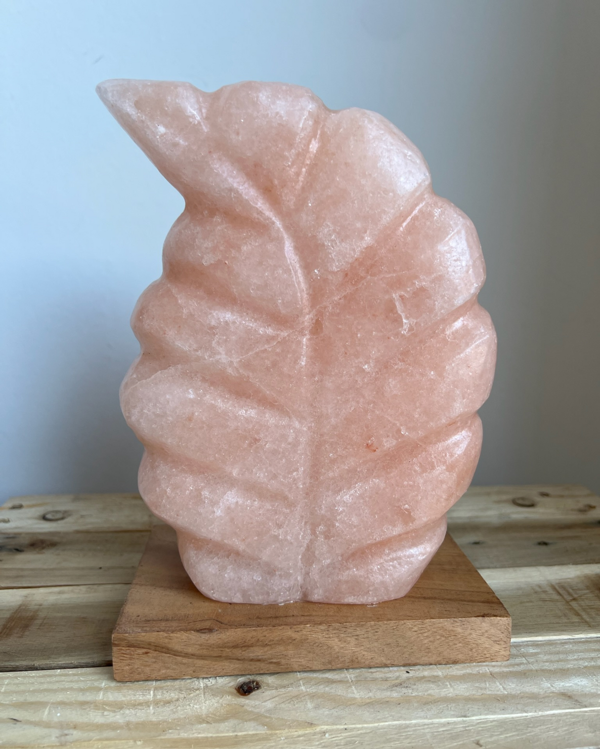 Himalaya Zoutlamp bladvormige zoutsteenlamp met houten voet en warme gloed