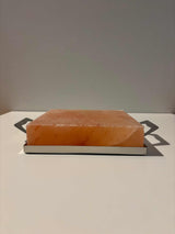 Himalaya zoutsteen kook- en serveerplaat vierkant met rvs frame voor grillen en bakken