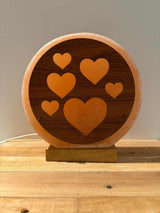 Himalaya Zoutlamp hartvormige 3D lamp met warme gloed en houten voet