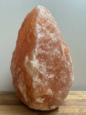 Himalaya Zoutlamp Roze 50–60 kg met warme gloed op houten voet, inclusief kabel en reservelampje