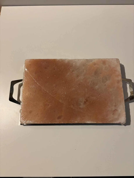 Himalaya Zoutsteen Kookplaat XL rechthoekige zoutsteen kookplaat met RVS frame 38x25x5 cm